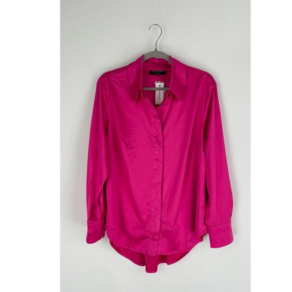 Lane Bryant No Peek Collared Button Front Satin S… - image 1